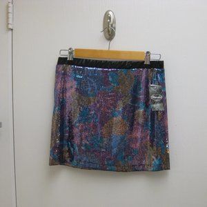 NWT Mandee floral sequin mini skirt S small